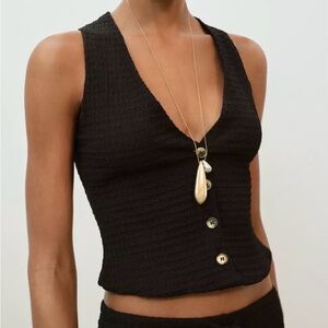 ZARA Black Textured Buttoned Vest Top - Women’s Size Medium